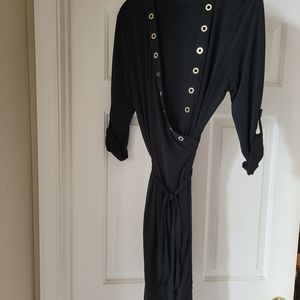 Calvin Klein Little Black Wrap Dress with Gold Accents LBD Size 14